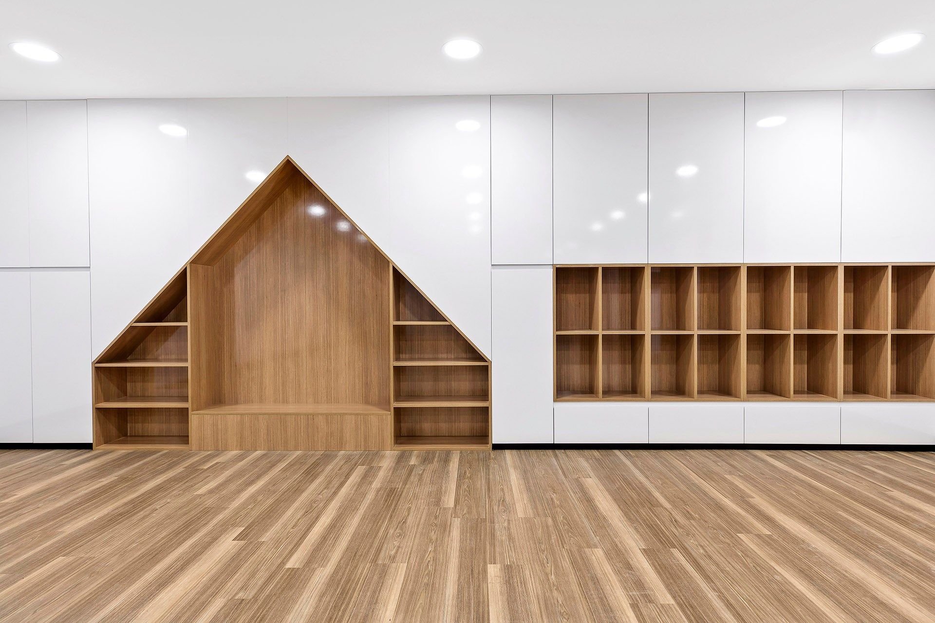 Wooden Shelves Built Into a Wall — Trim Joinery In Fountaindale, NSW