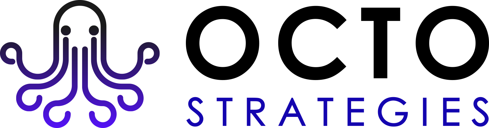 A logo for octo strategies with an octopus on it
