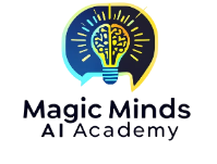 Visit the Magic Minds AI Academy Logo for Magic Minds AI Academy: Brain in a lightbulb, inside a speech bubble. Text below.