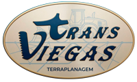 Logo da Trans Viegas em azul, com o texto “Escritório Escavações e Terraplanagem” em fundo branco.