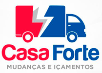 Casa Forte logo with red and blue moving truck icon and the text “Mudanças e Içamentos”
