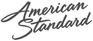 The american standard logo is black and white and says `` american standard ''.