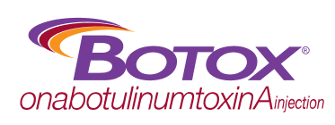 Botox logo: purple text, a curved graphic above, and 