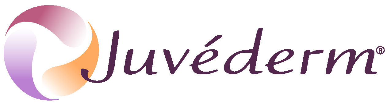 Juvéderm logo: swirling, colorful orb with the brand name in a stylized script.