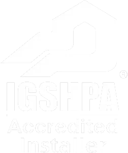 Official accreditation seal for an IGSHPA Accredited Geothermal Installer for ground source heat pump systems
