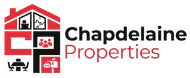 Chapdelaine Properties logo with red house icon and black and red text on white background