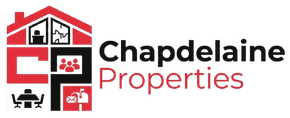 Chapdelaine Properties logo with red house icon and black and red text on white background