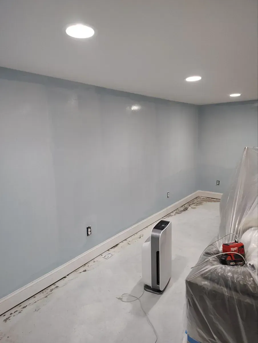 Middletown, NJ basement with new finished walls and recessed lighting