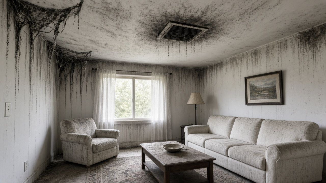 Illustration of soot from a furnace puff-back on walls and ceiling