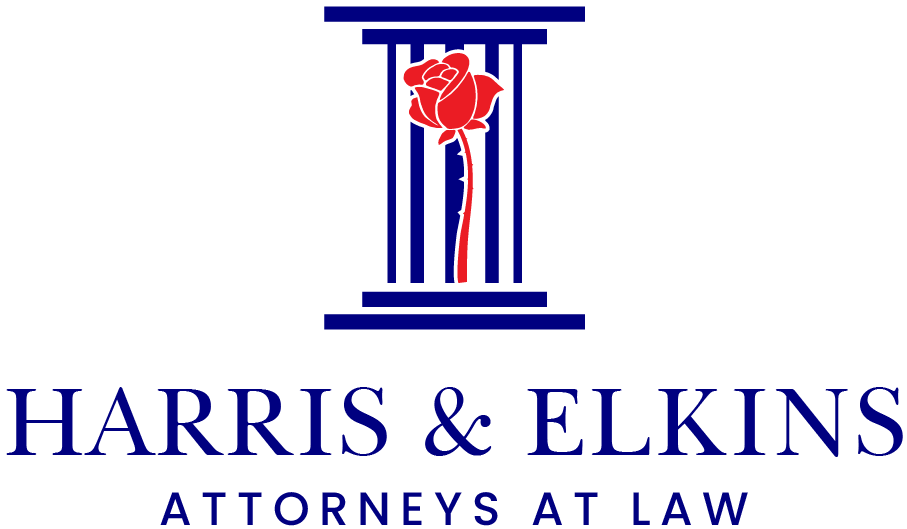 Logo: Blue columns with red rose,