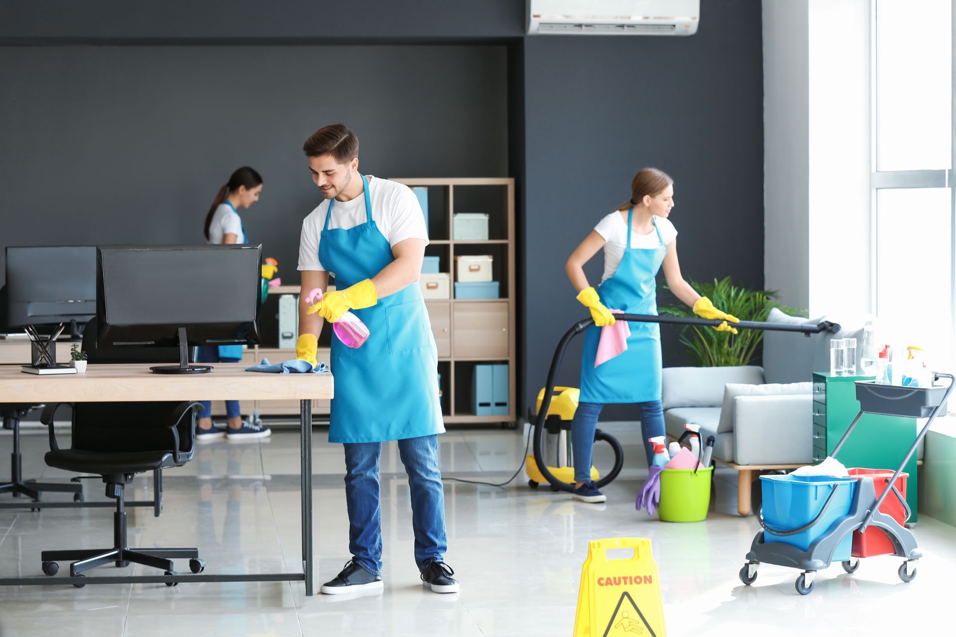 Janitors leaning an office