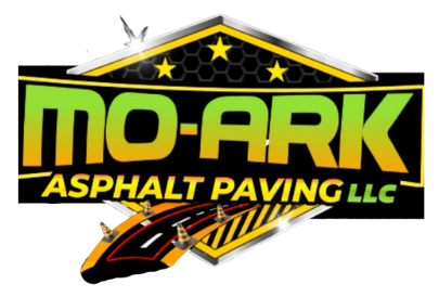MO-ARK Asphalt Paving LLC logo with yellow-green text, stars, and a black-and-red paving machine graphic
