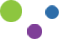 Three colored circles—green, blue, and purple—clustered on a white background