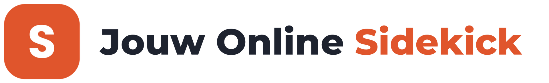 Jouw Online Sidekick-logo met oranje "S"-icoon en zwart/oranje tekst op een witte achtergrond