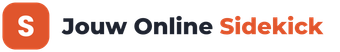 Jouw Online Sidekick-logo met oranje "S"-icoon en zwart/oranje tekst op een witte achtergrond