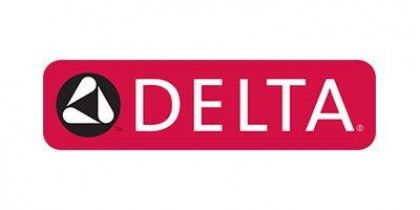 Delta logo on a red rounded rectangle with white text and a black-and-white symbol