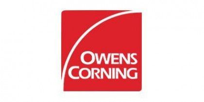 Owens Corning logo in white on a red square background