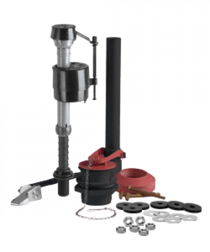 Industrial pipe fitting tools and components, including a black jack, red clamp, and metal rings with bolts.
