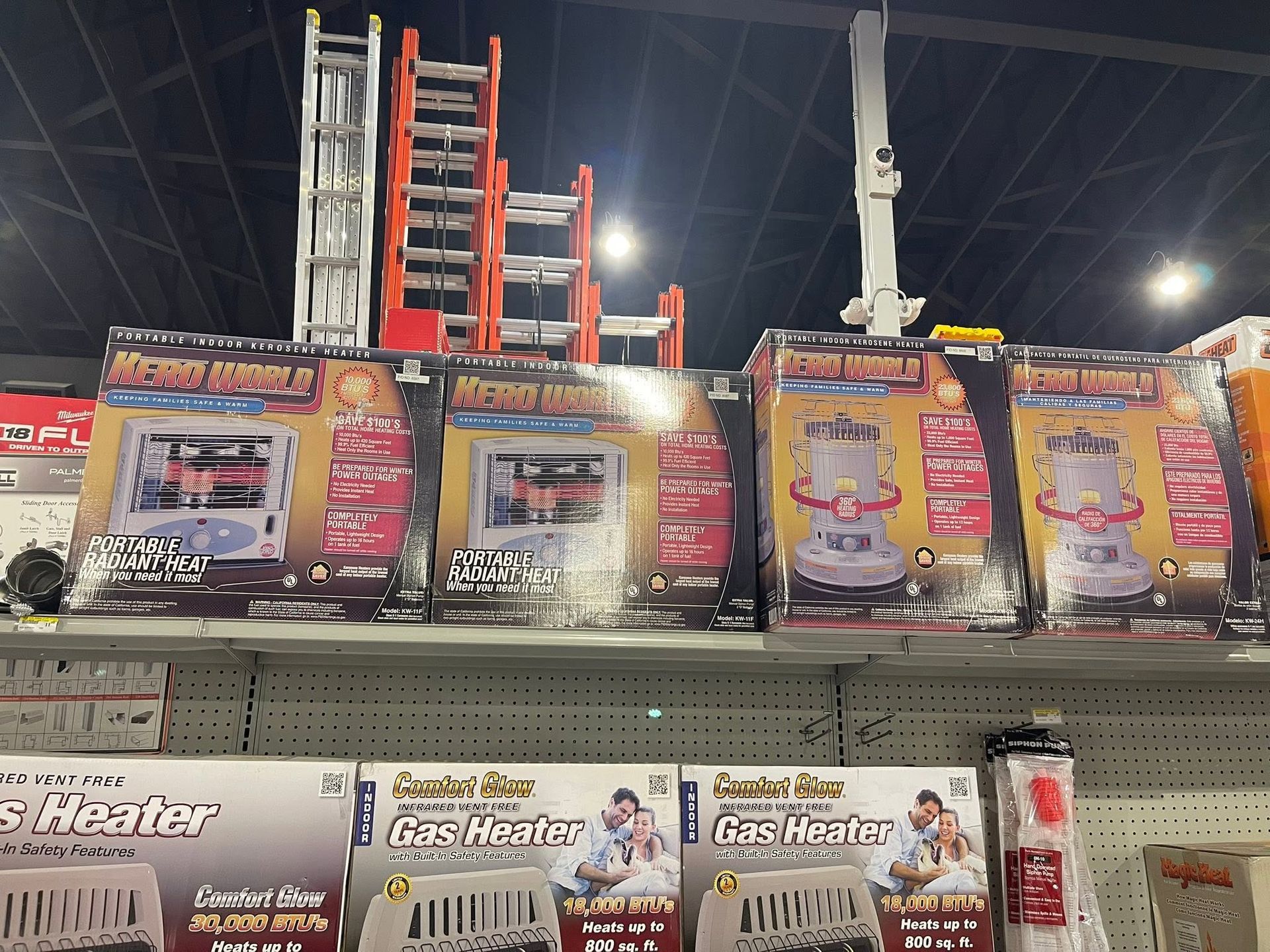 Store shelf with toy action figure sets in colorful boxes under warehouse lighting