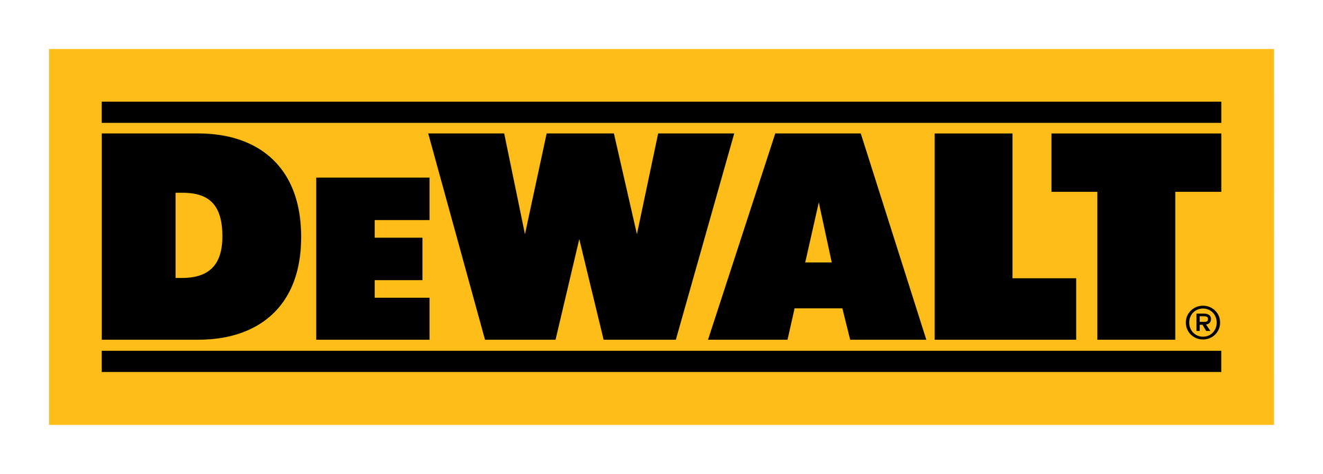 DEWALT logo in black on a yellow background