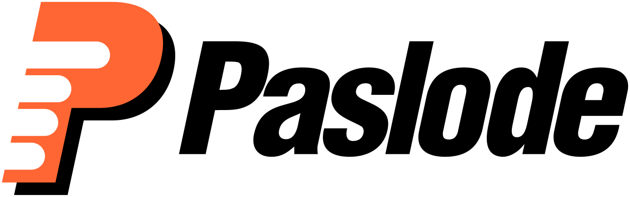 Paslode logo with orange stylized P and black text on a white background
