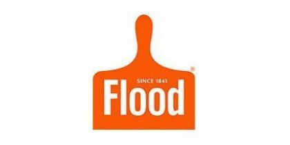 Orange Flood paint scraper logo with white text and a paddle-shaped handle