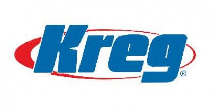Kreg logo in blue text with a red oval swoosh behind it