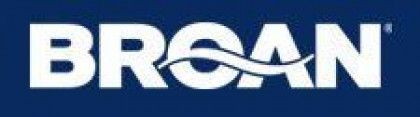 BROAN logo in white on a dark blue background