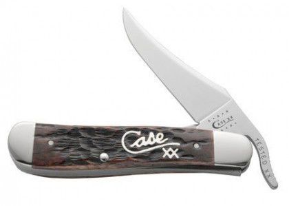 Open Case folding pocket knife with dark wood handle and silver blade, partially open