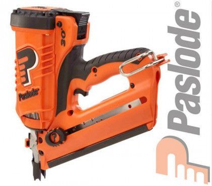 Orange Paslode cordless nail gun with black accents, shown on a white background.