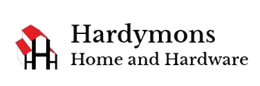Hardymons Home and Hardware logo with red and black house icon and text
