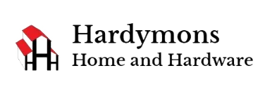Hardymons Home and Hardware logo with red and black house icon and text