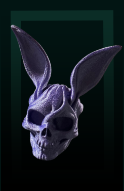 Purple rabbit skull with tall ears on a dark background