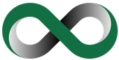 Green and gray infinity loop logo on a white background