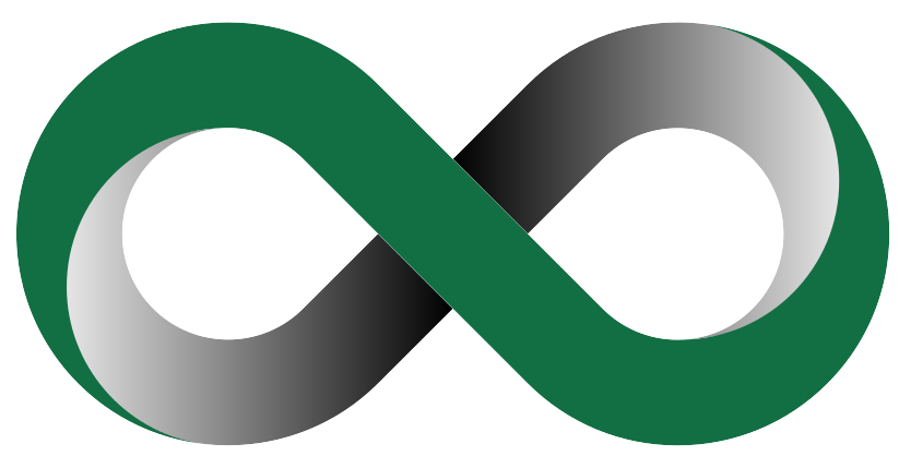 Green and gray infinity symbol with gradient shading on a white background