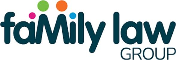 Family Law Group logo in teal and gray with orange and green dots above the lettering