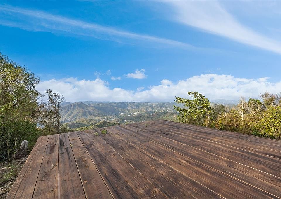 The wooden lookout platform at the highest point of the property