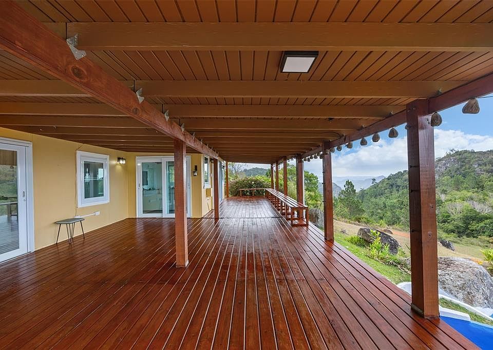 Long covered deck outside the sliding glass doors