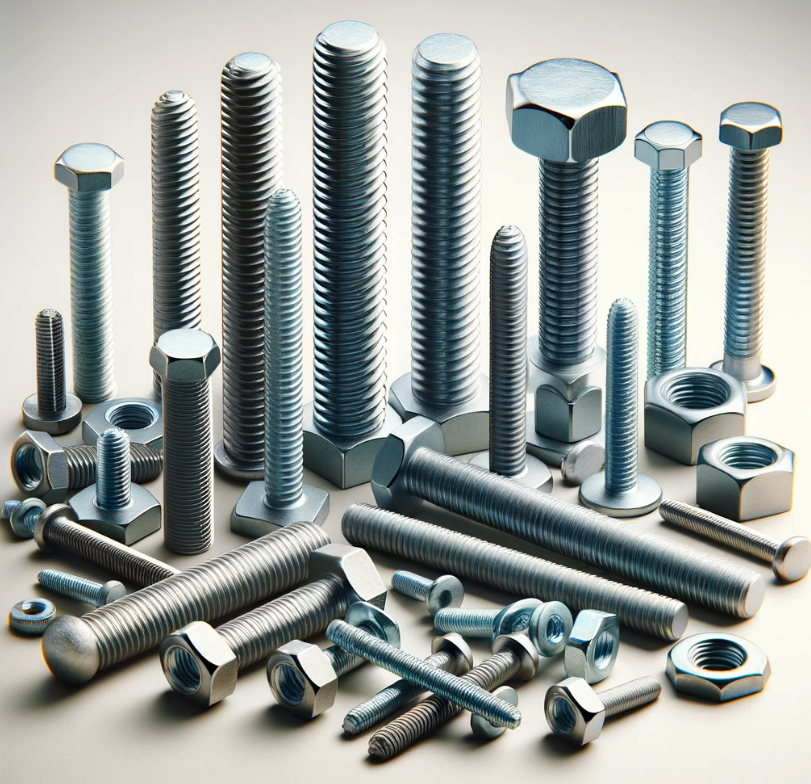 A bunch of different types of bolts and nuts on a table