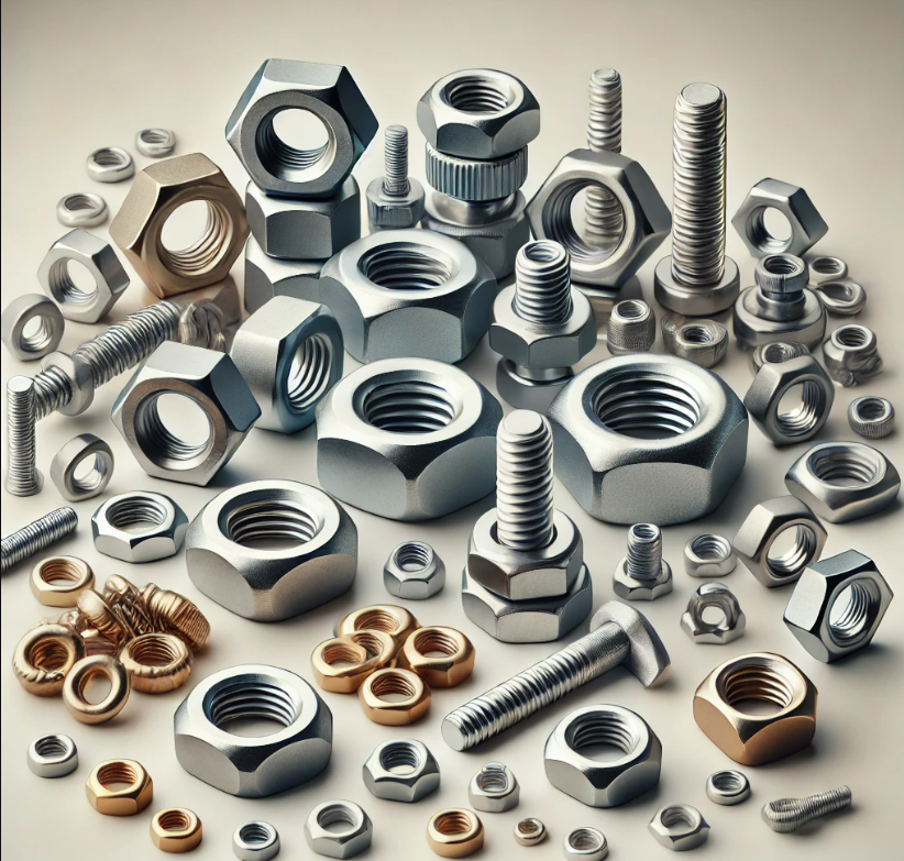 A bunch of nuts and bolts on a table