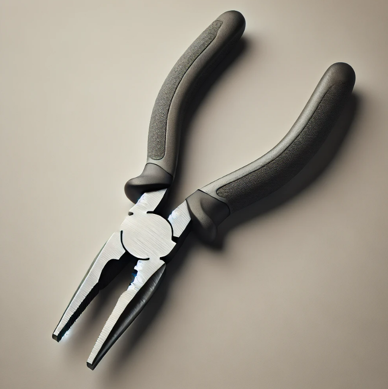 A pair of pliers with black handles on a white surface