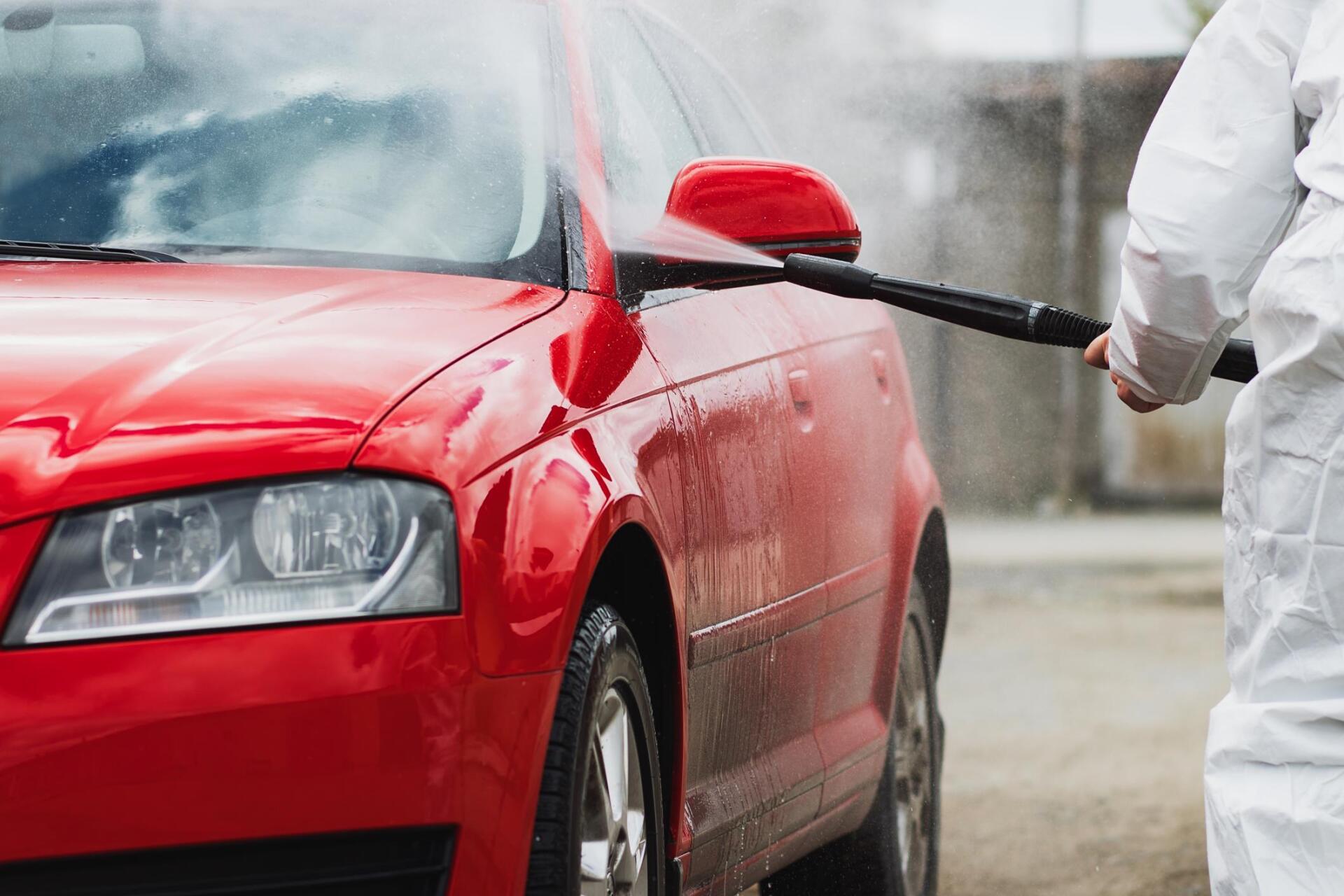 washing the red car