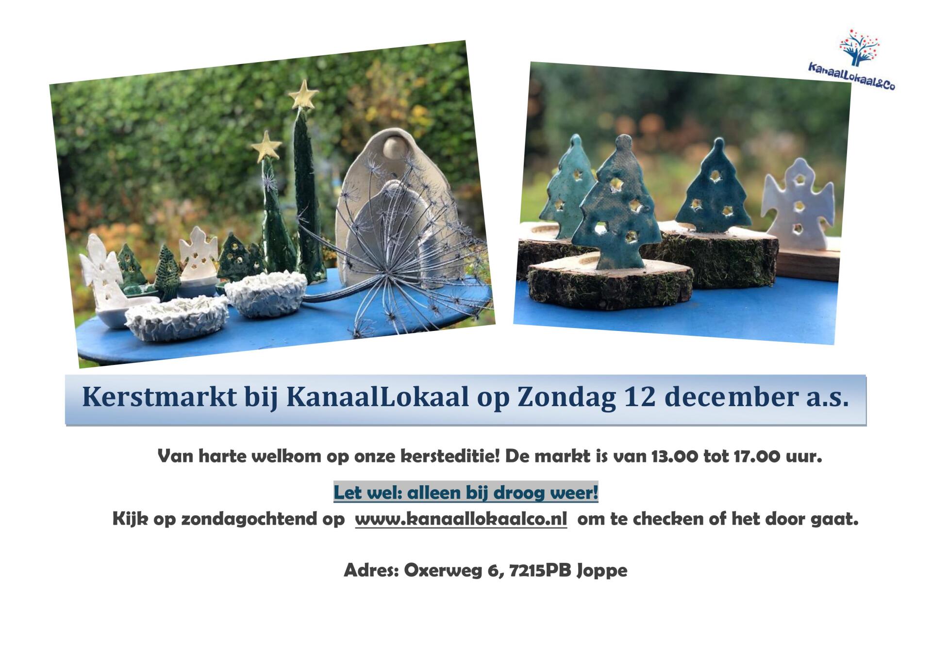 Kerstmarkt op KanaalLokaal op zondag 12 december. Handgemaakte artikelen te koop, van 13:00 tot 17:00 uur.