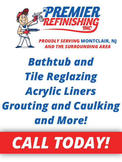 An advertisement for premier refinishing inc. says call today