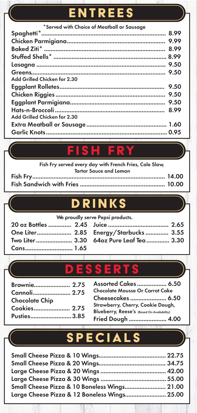 Menu Tony' Pizza Clinton, NY