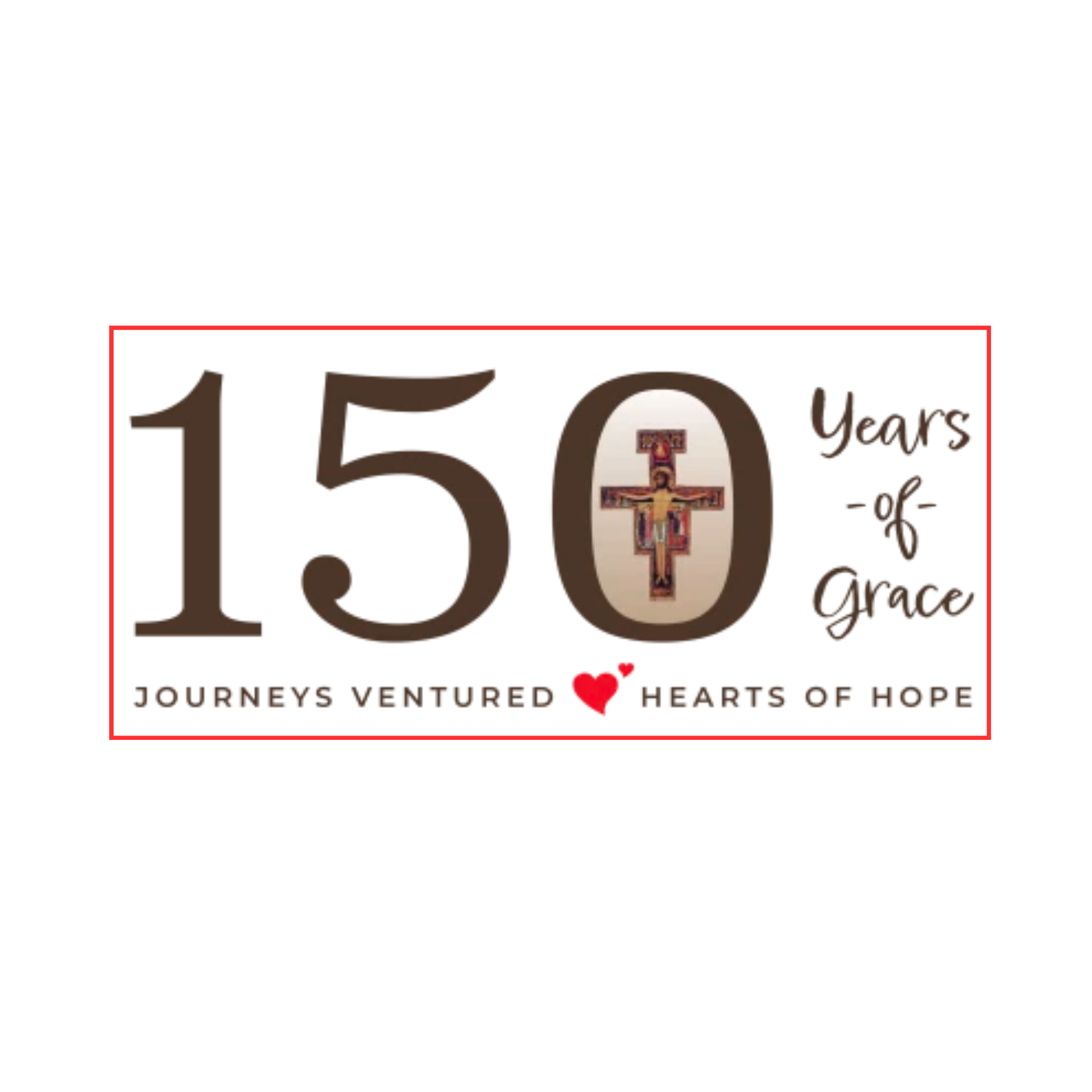Logo for a 150th anniversary with a crucifix inside the zero, text 