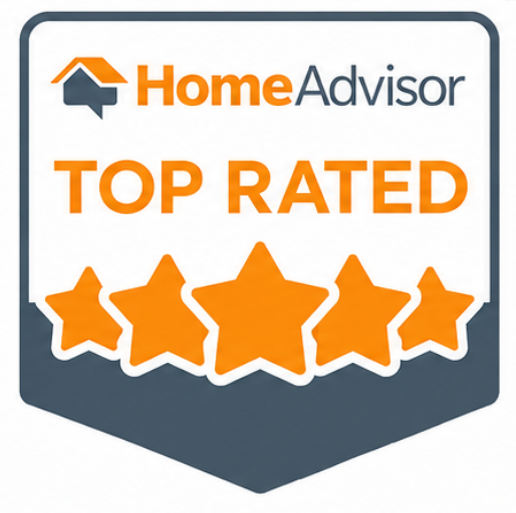 HomeAdvisor Top Rated badge with orange stars and gray border