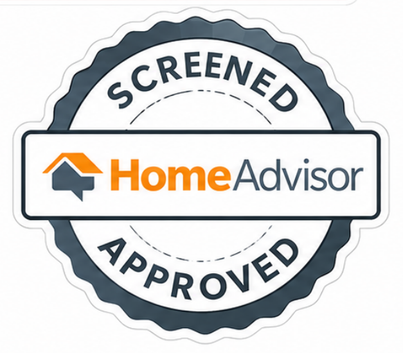 Screened and approved HomeAdvisor badge with gray seal and orange logo