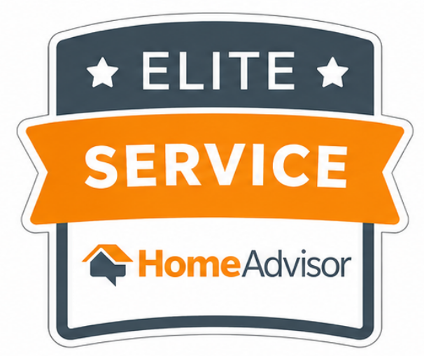 HomeAdvisor Elite Service badge with orange banner and white stars