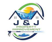 Logo: House silhouette with cleaning spray and "J & J Property Improvement" text; blue, green, and yellow hues.